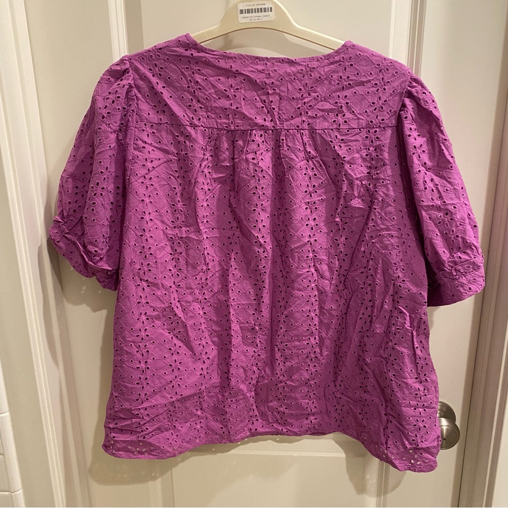 Draper James Purple Eyelet Puff Sleeve Blouse - Picture 5 of 5